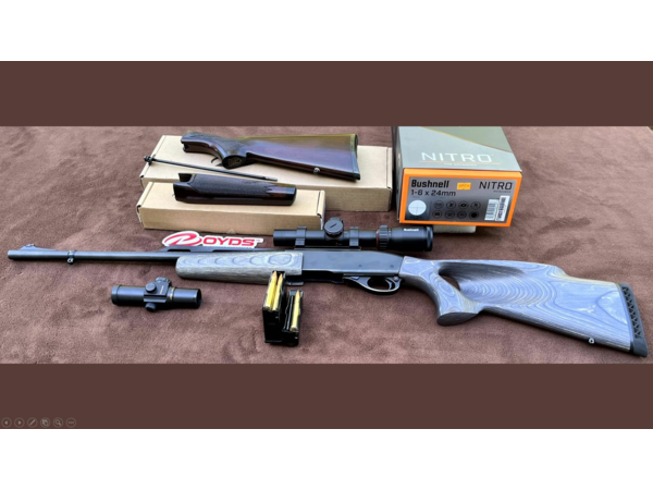 CARABINE A POMPE REMINGTON 7600 CAL 35 WHELEN - CROSSE TROU DE POUCE GAUCHER - 2 CHARGEURS - LUNETTE